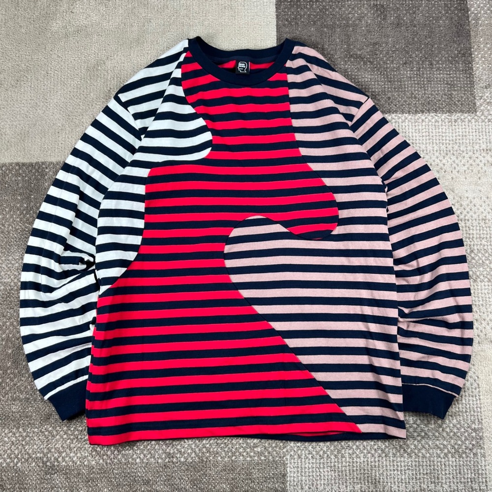 Brain Dead Mens Colorblock Striped Long Sleeve T-Shirt Navy Red Pink White M